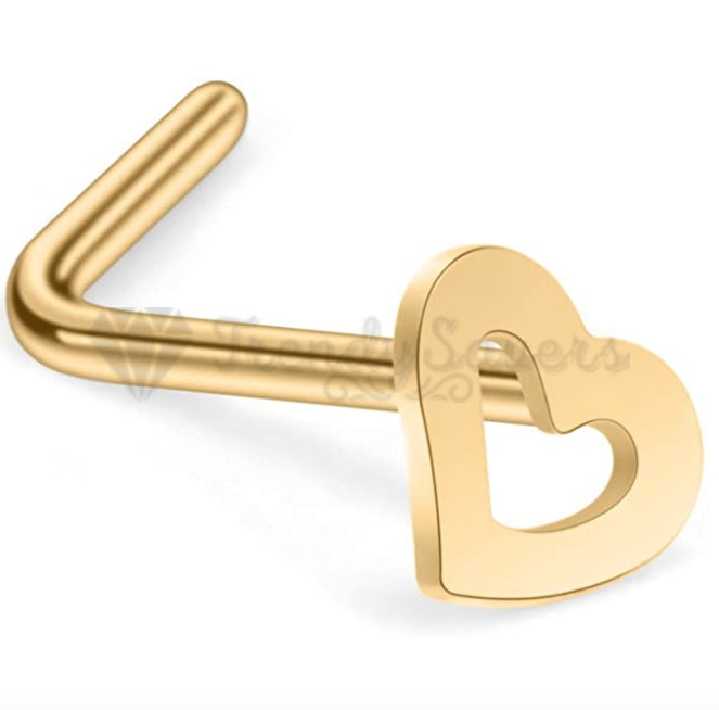 1x Hollow Open Heart Cartilage Helix Body Piercing Gold Polished Ear Nose Studs