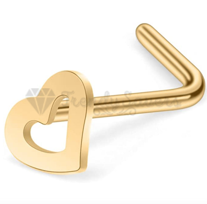 1x Hollow Open Heart Cartilage Helix Body Piercing Gold Polished Ear Nose Studs