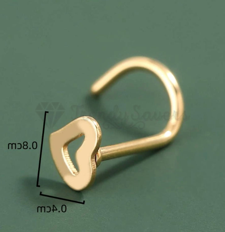 1x Hollow Open Heart Cartilage Helix Body Piercing Gold Polished Ear Nose Studs