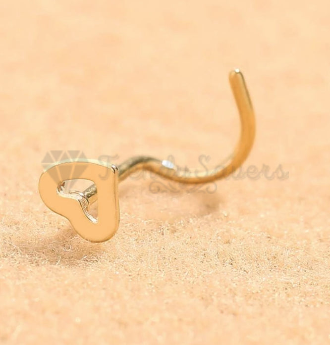 1x Hollow Open Heart Cartilage Helix Body Piercing Gold Polished Ear Nose Studs