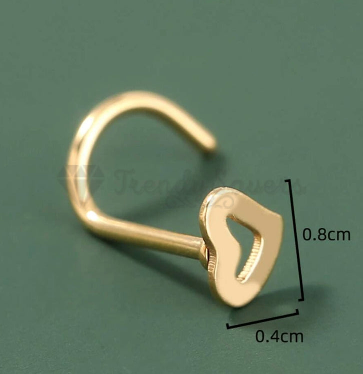 1x Hollow Open Heart Cartilage Helix Body Piercing Gold Polished Ear Nose Studs