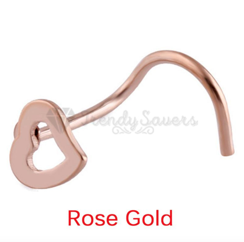 1x Rose Gold Plated Surgical Steel Heart Shaped Ear Nose Piercing Studs Jewelry