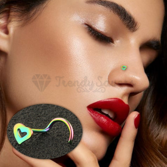 1x Surgical Steel Rainbow Open Heart Stud Cartilage Ear Nose Ring Body Piercings