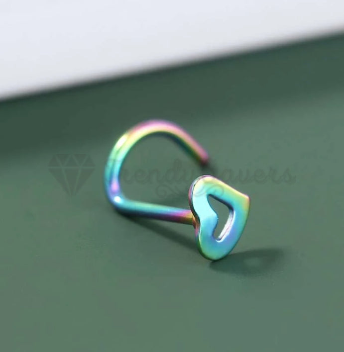 1x Surgical Steel Rainbow Open Heart Stud Cartilage Ear Nose Ring Body Piercings