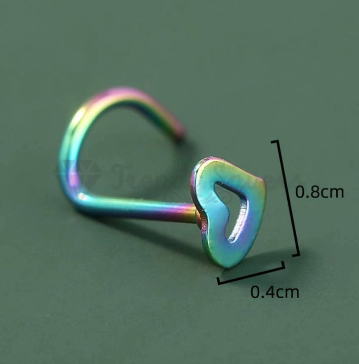 1x Surgical Steel Rainbow Open Heart Stud Cartilage Ear Nose Ring Body Piercings