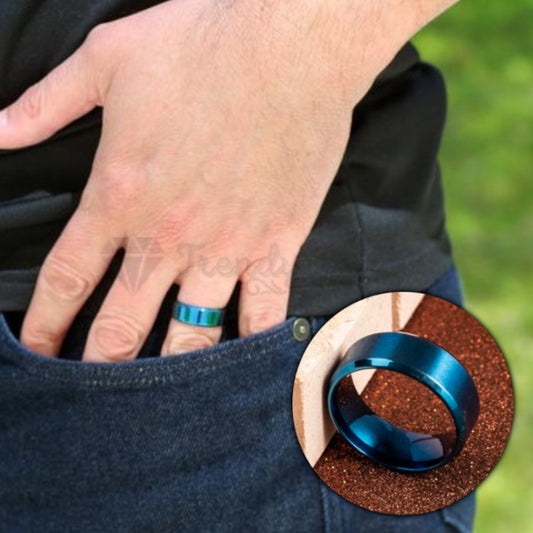 Couple Domed Wedding Engagement Ring Brushed Matte Blue Band Size 6 (16mm) L - M