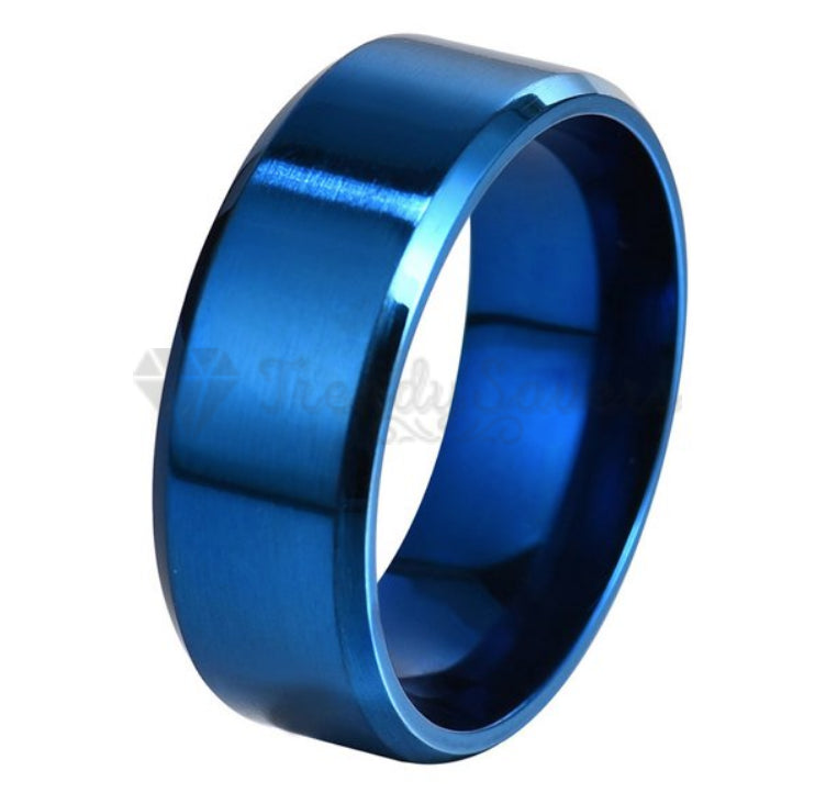 Couple Domed Wedding Engagement Ring Brushed Matte Blue Band Size 6 (16mm) L - M