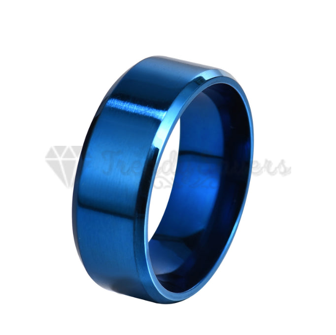 Titanium Steel Blue Polished Domed Wedding Engagement Ring Band Size 8 (18mm) Q