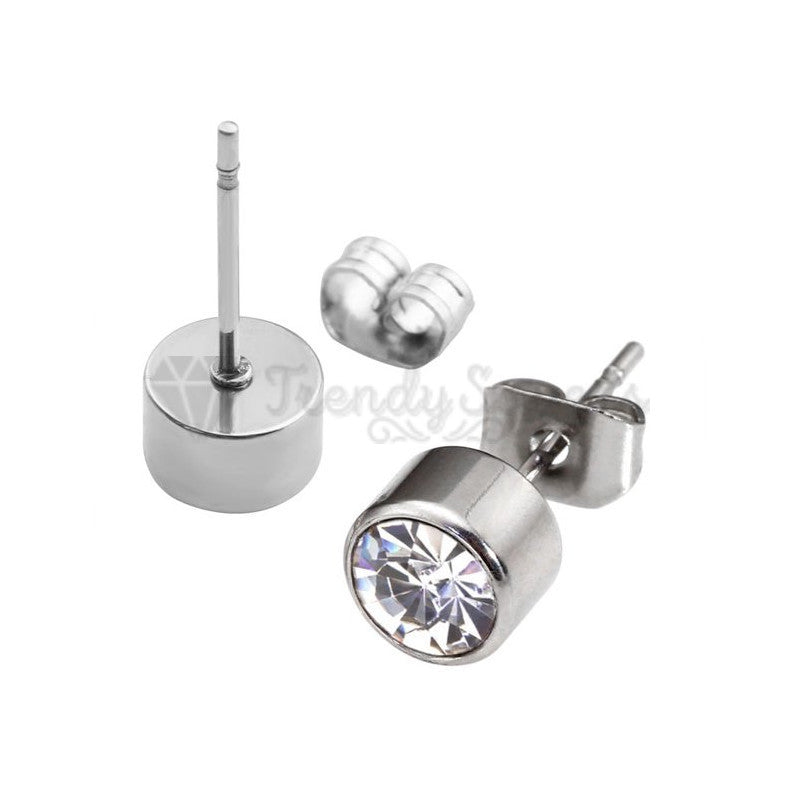 6MM Wide Solitaire Cubic Zirconia Bezel Ear Piercing Stud Earrings Sleeper Studs