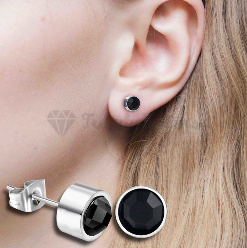 5MM Hypoallergenic Surgical Steel Bezel Set Ear Piercing Stud Earrings Jewellery