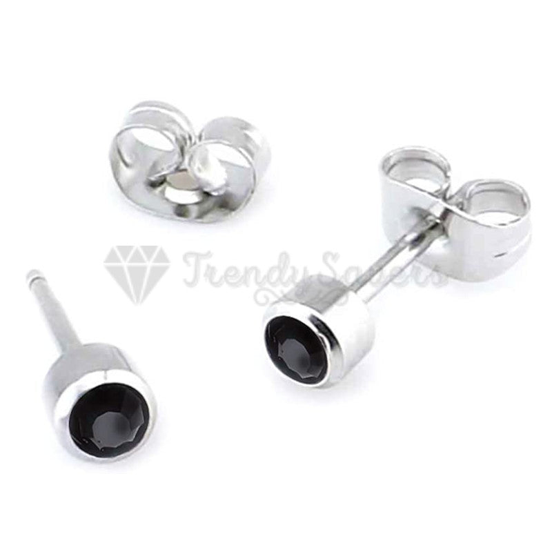 5MM Hypoallergenic Surgical Steel Bezel Set Ear Piercing Stud Earrings Jewellery