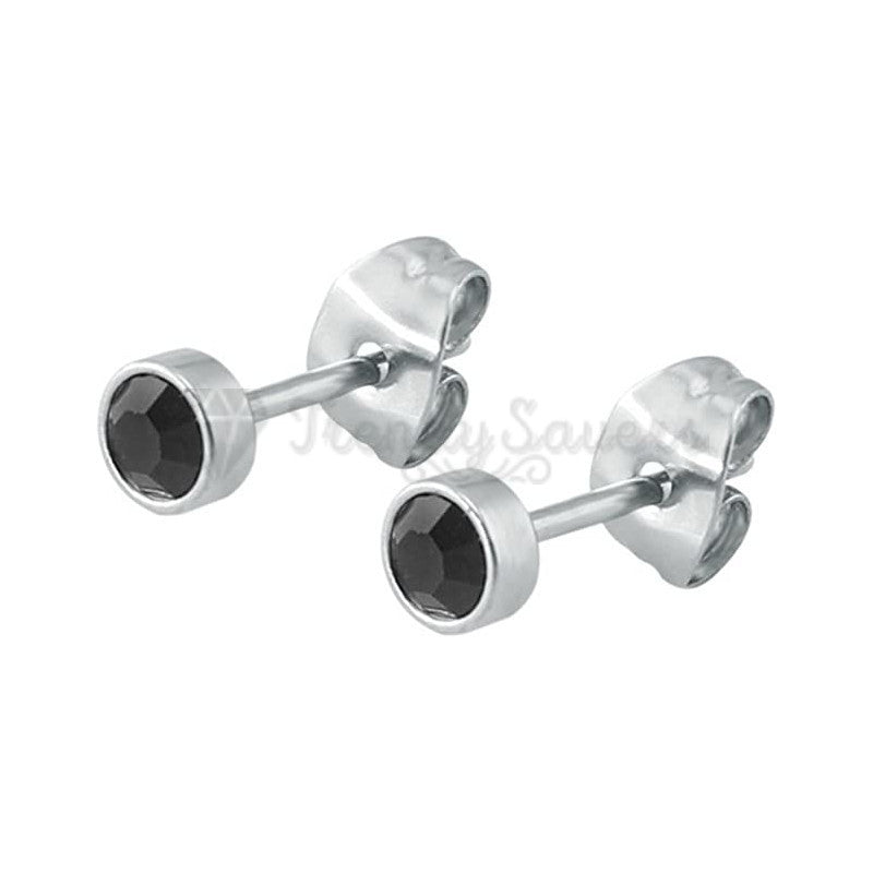 5MM Hypoallergenic Surgical Steel Bezel Set Ear Piercing Stud Earrings Jewellery