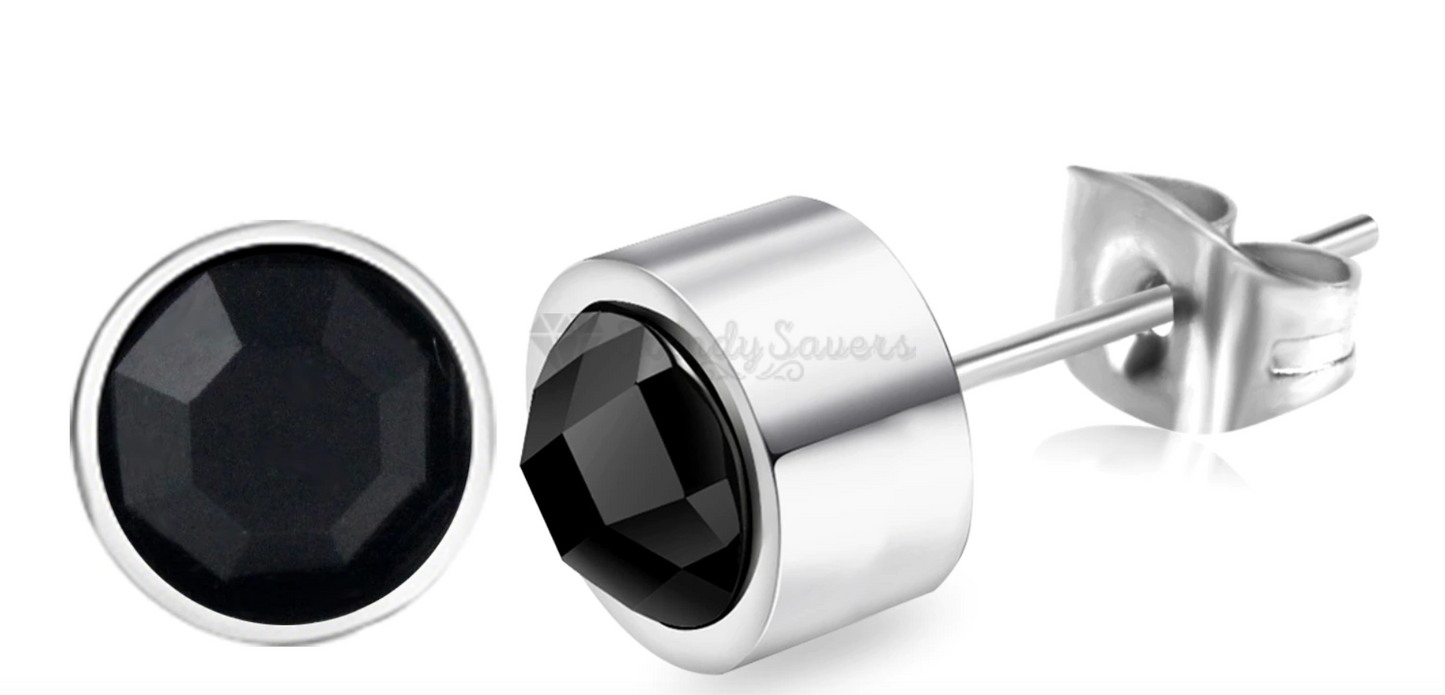 5MM Hypoallergenic Surgical Steel Bezel Set Ear Piercing Stud Earrings Jewellery