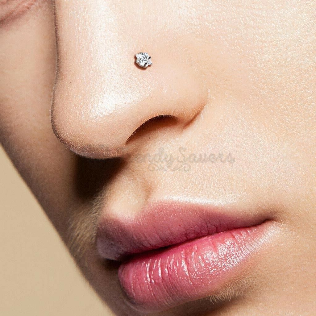 925 Sterling Silver Tiny Nose Ring Bone Stud 2MM White Cubic Zirconia Crystals
