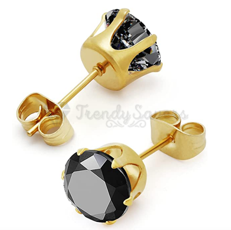 6MM Pair Of Men Women Kids Surgical Steel Black CZ Non-Allergenic Stud Earrings