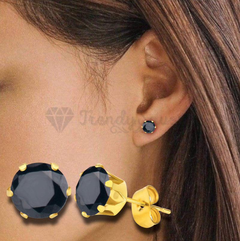 6MM Pair Of Men Women Kids Surgical Steel Black CZ Non-Allergenic Stud Earrings