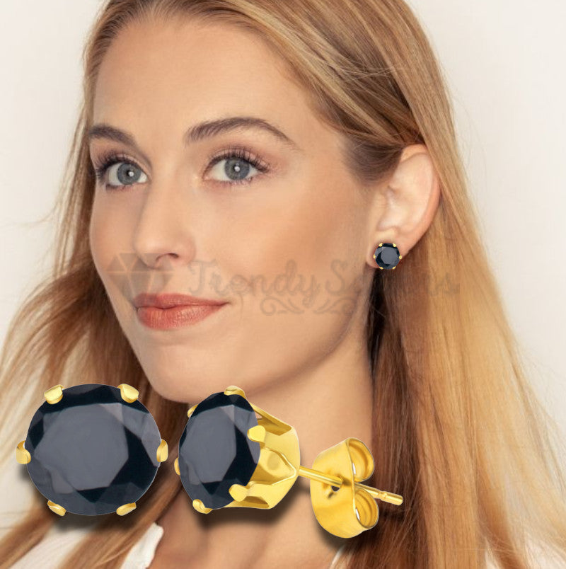 8MM Big Cartilage Helix Gold Plated Black Crystal Studs Earrings Surgical Steel