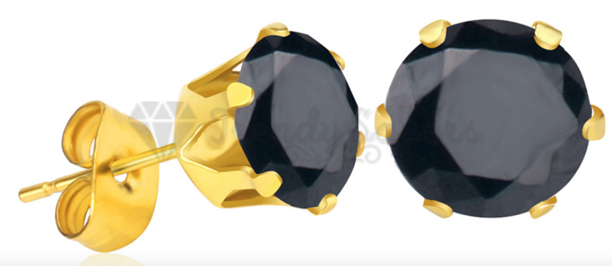 8MM Big Cartilage Helix Gold Plated Black Crystal Studs Earrings Surgical Steel
