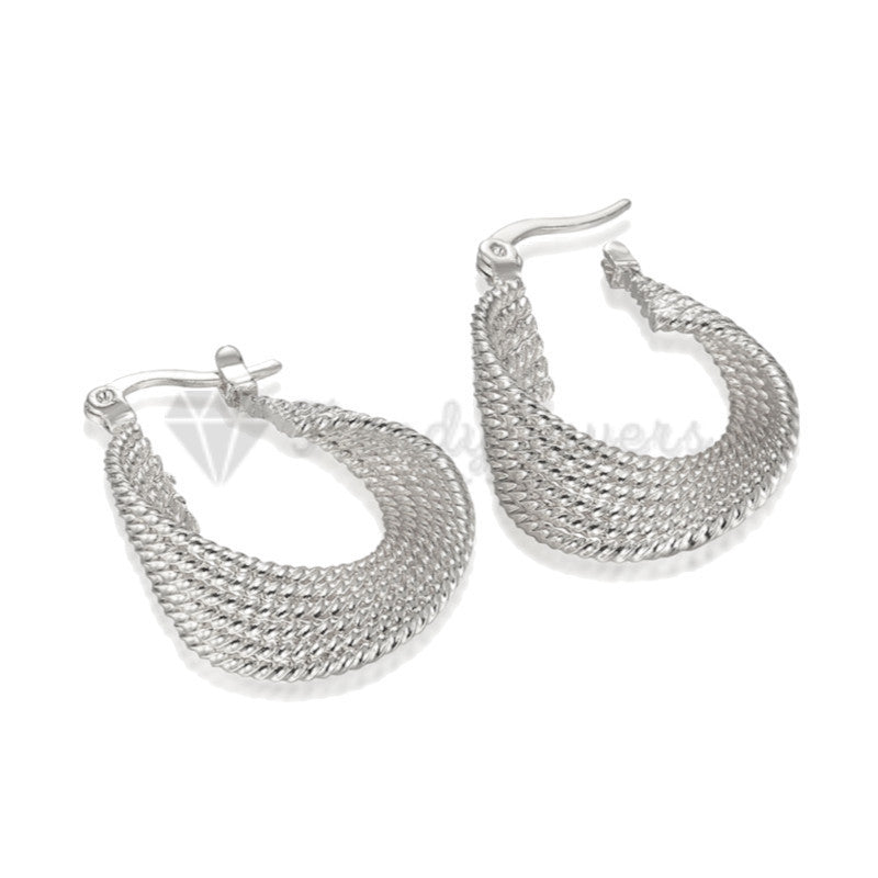 Hypoallergenic 925 Sterling Silver Plated Twisted Pearl Design Hoop Stud Fashion Trend Earrings