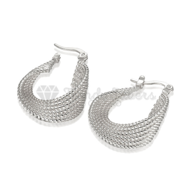 Hypoallergenic 925 Sterling Silver Plated Twisted Pearl Design Hoop Stud Fashion Trend Earrings