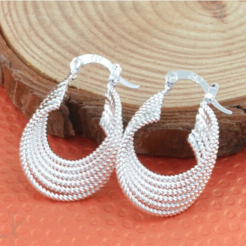 Hypoallergenic 925 Sterling Silver Plated Twisted Pearl Design Hoop Stud Fashion Trend Earrings