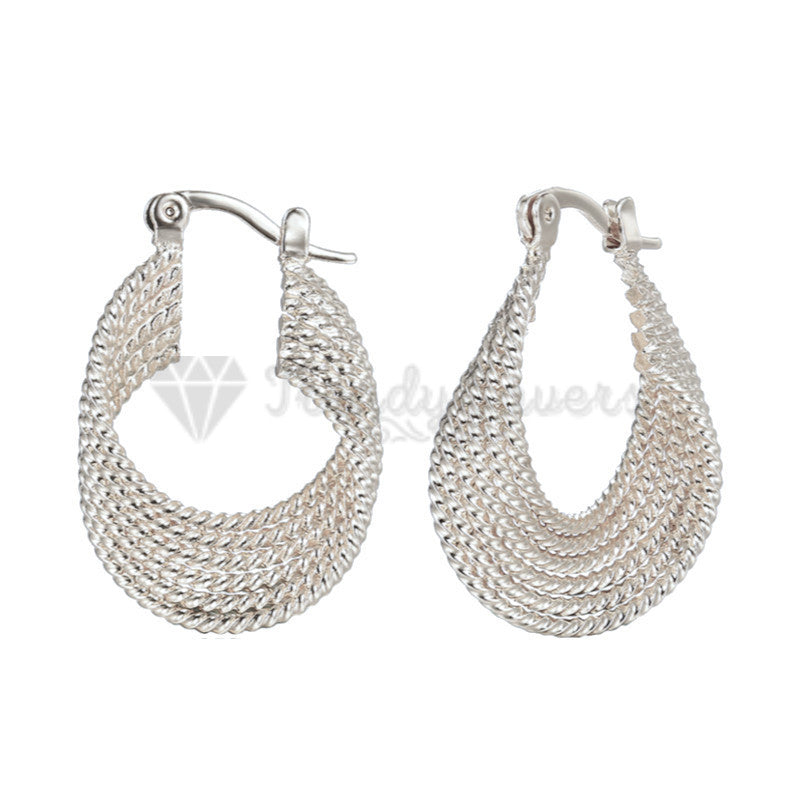 Hypoallergenic 925 Sterling Silver Plated Twisted Pearl Design Hoop Stud Fashion Trend Earrings