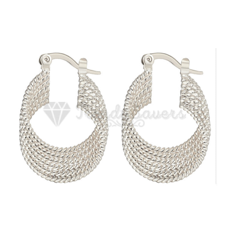 Hypoallergenic 925 Sterling Silver Plated Twisted Pearl Design Hoop Stud Fashion Trend Earrings