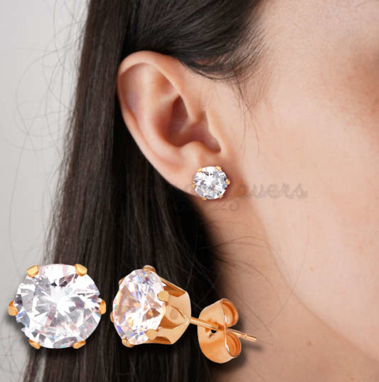 8MM Cubic Zirconia Crystal Rose Gold Plated Surgical Steel Studs Stud Earrings