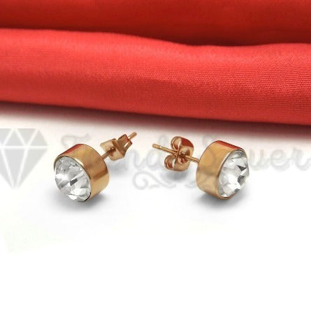 Women's Dainty Clear Cubic Zirconia Rose Gold Stud Earrings Fashion Jewelry 7MM
