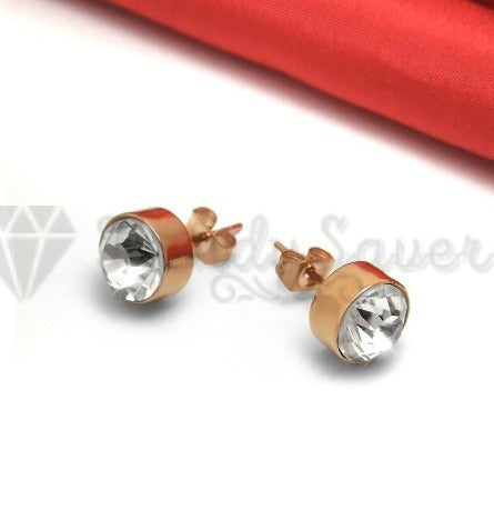 Women's Dainty Clear Cubic Zirconia Rose Gold Stud Earrings Fashion Jewelry 7MM