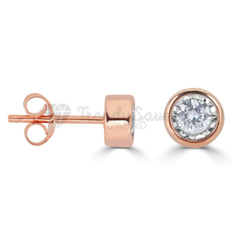 Women's Dainty Clear Cubic Zirconia Rose Gold Stud Earrings Fashion Jewelry 7MM