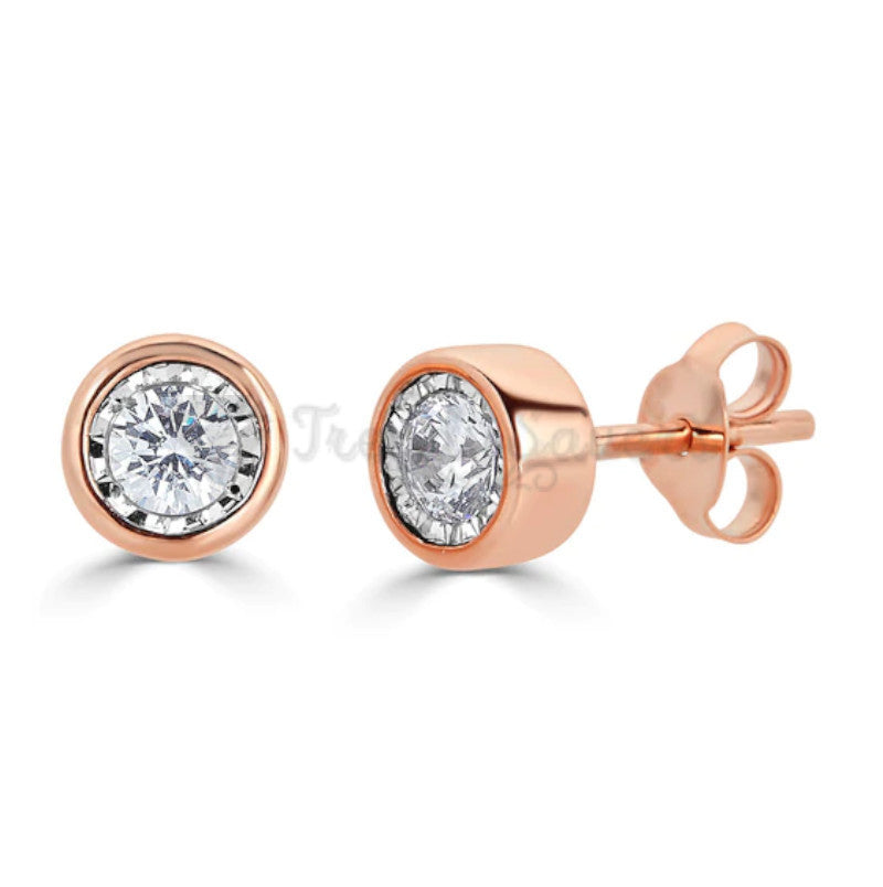 Women's Dainty Clear Cubic Zirconia Rose Gold Stud Earrings Fashion Jewelry 7MM