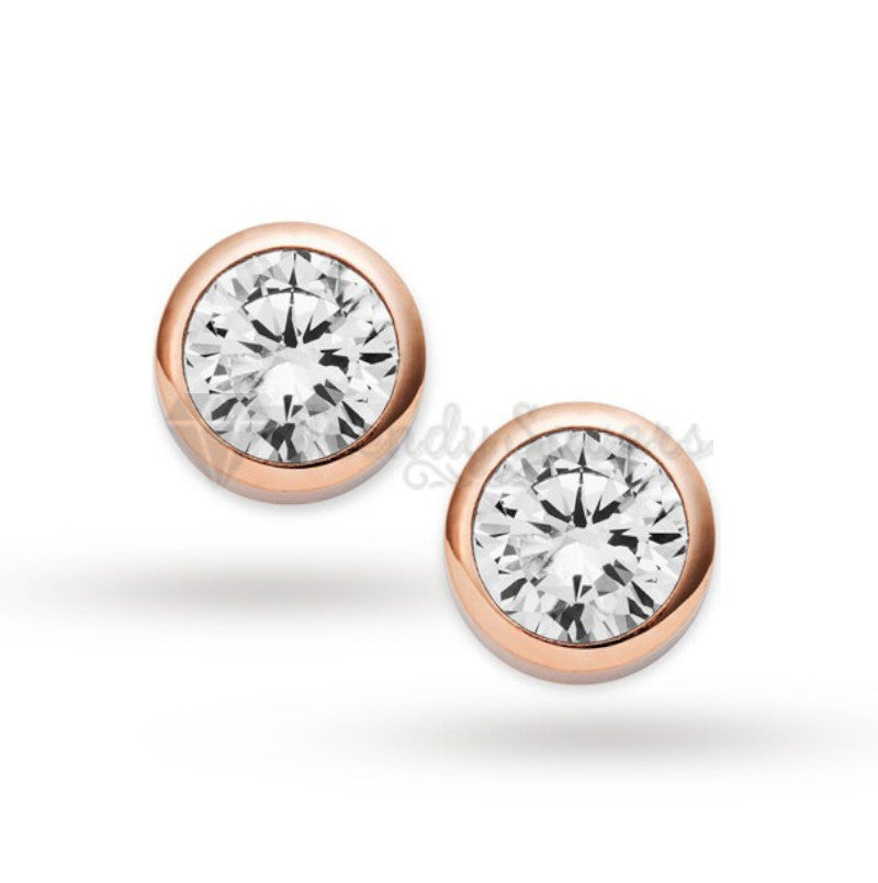 Women's Dainty Clear Cubic Zirconia Rose Gold Stud Earrings Fashion Jewelry 7MM