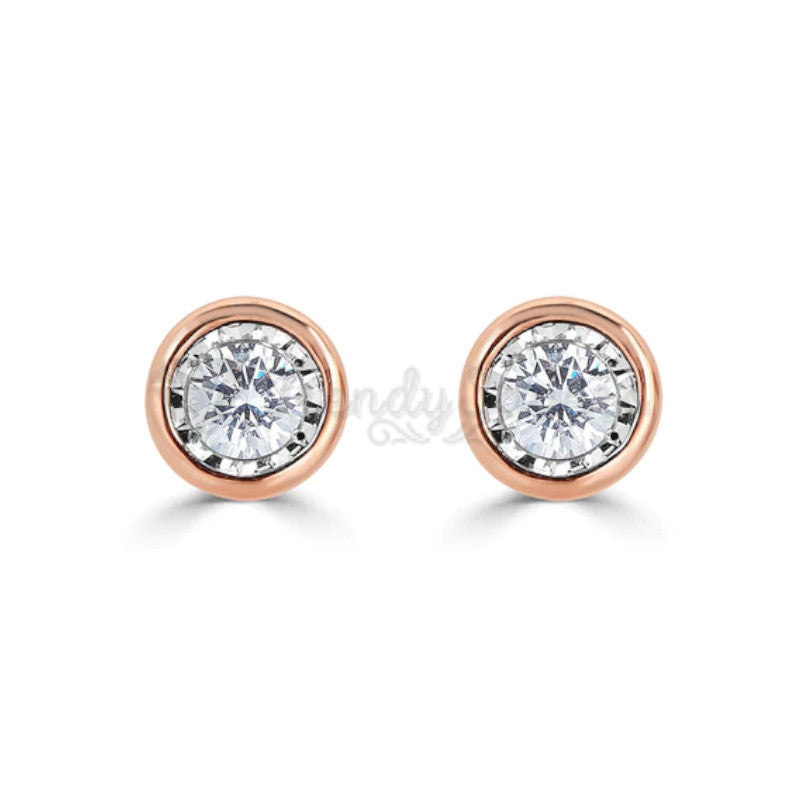 Women's Dainty Clear Cubic Zirconia Rose Gold Stud Earrings Fashion Jewelry 7MM