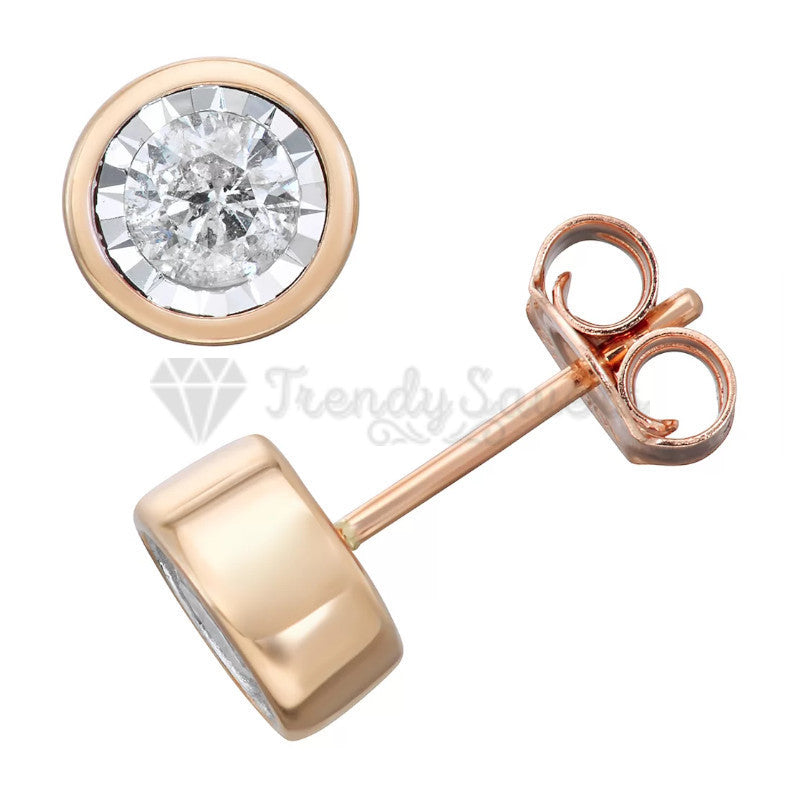 Women's Dainty Clear Cubic Zirconia Rose Gold Stud Earrings Fashion Jewelry 7MM