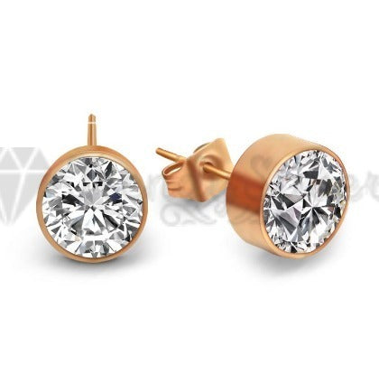Women's Dainty Clear Cubic Zirconia Rose Gold Stud Earrings Fashion Jewelry 7MM