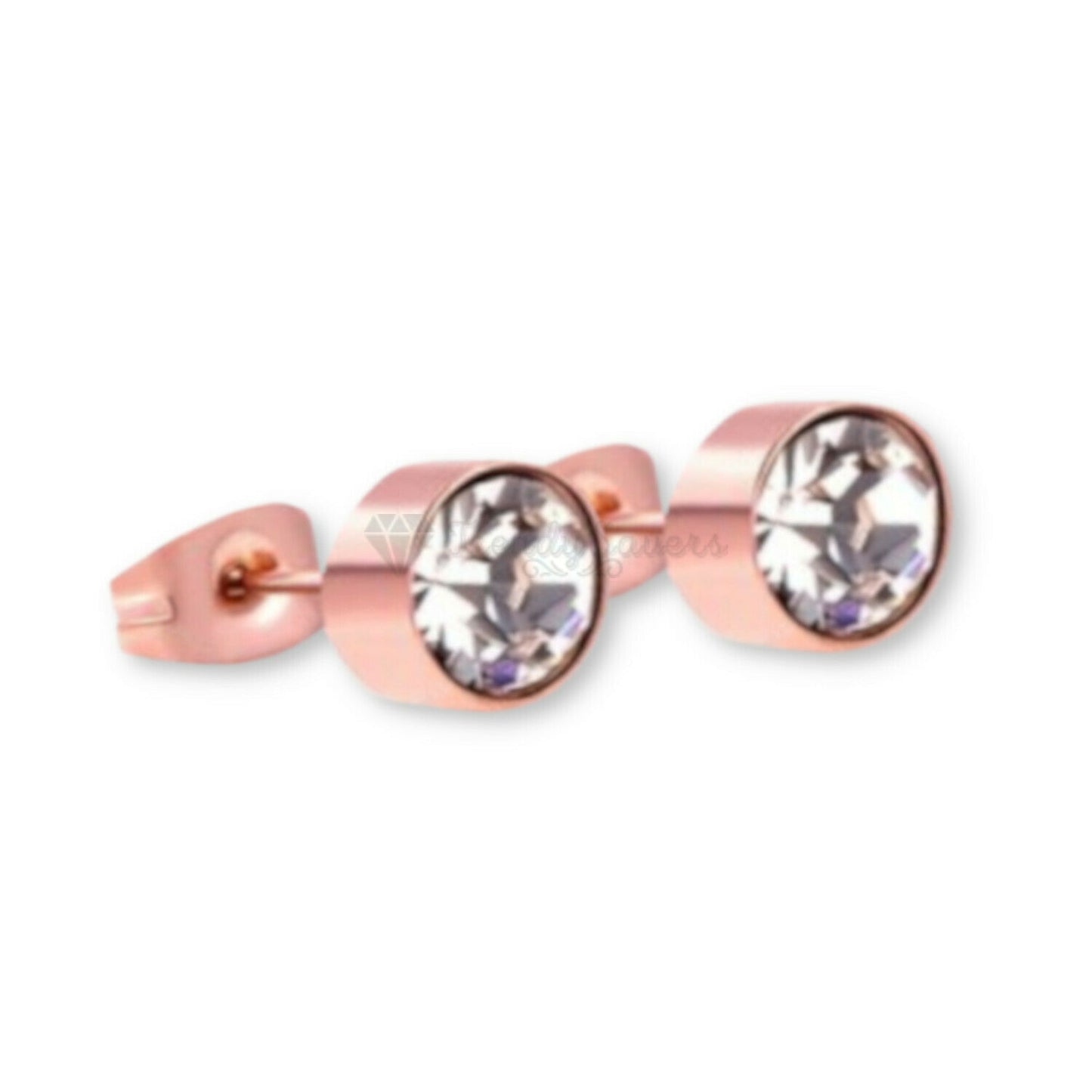 Women's Dainty Clear Cubic Zirconia Rose Gold Stud Earrings Fashion Jewelry 7MM