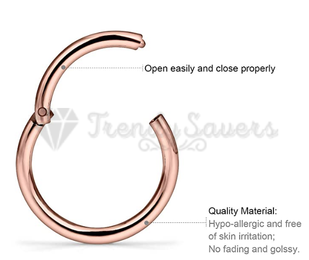 1x Stainless Steel Rose Gold Septum Ring 8MM Hinged Nose Cartilage Hoop Earrings