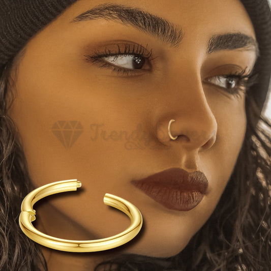 10MM Wide Surgical Steel Solid Gold Hinged Segment Ring Nose Ear Piercing 1pc
