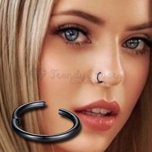 8MM Tiny Round Black Clicker Hinged Septum Nose Ring Sleeper Hoop Earrings 1pc
