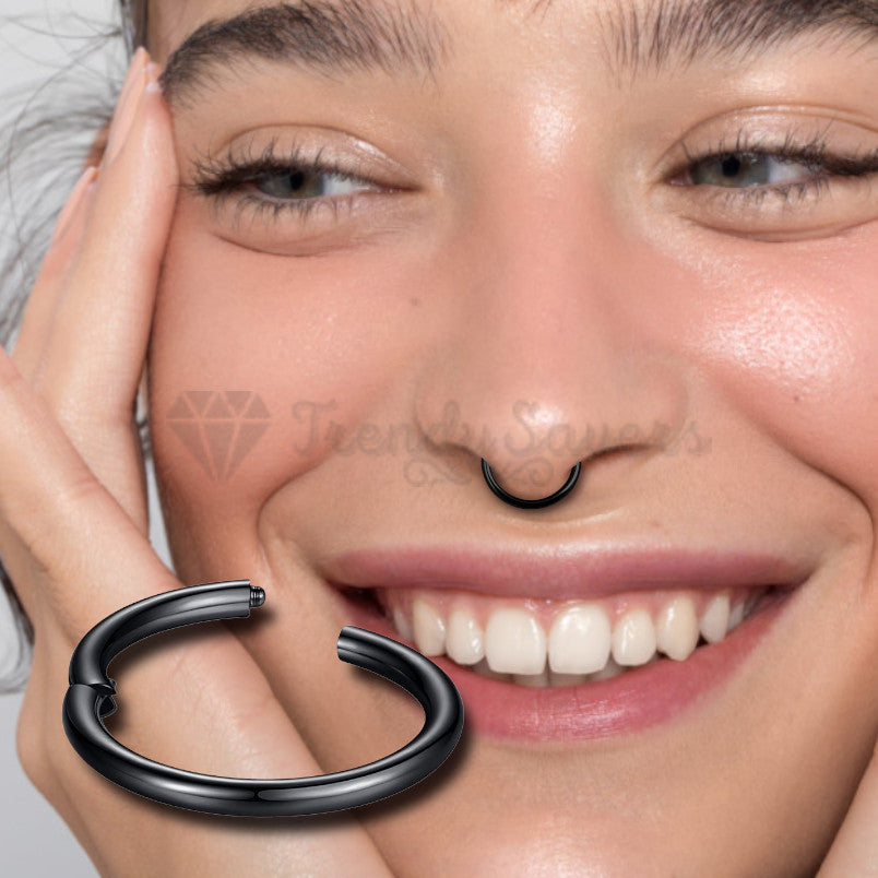 1x Black Titanium Steel Cartilage Hoop Nose Tiny Septum Ring Hinged Clicker 14MM