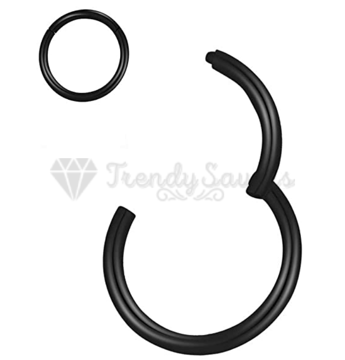 1x Black Titanium Steel Cartilage Hoop Nose Tiny Septum Ring Hinged Clicker 14MM