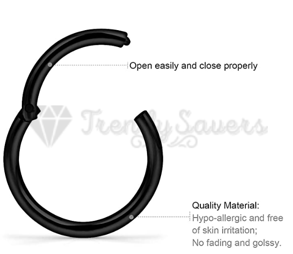 1x Black Titanium Steel Cartilage Hoop Nose Tiny Septum Ring Hinged Clicker 14MM