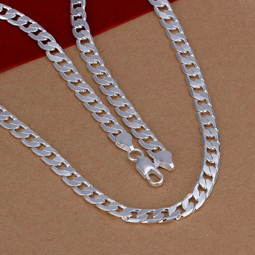 28inch Long Men Wide Cuban Hypoallergenic  925 Sterling Silver Plt Necklace 6MM