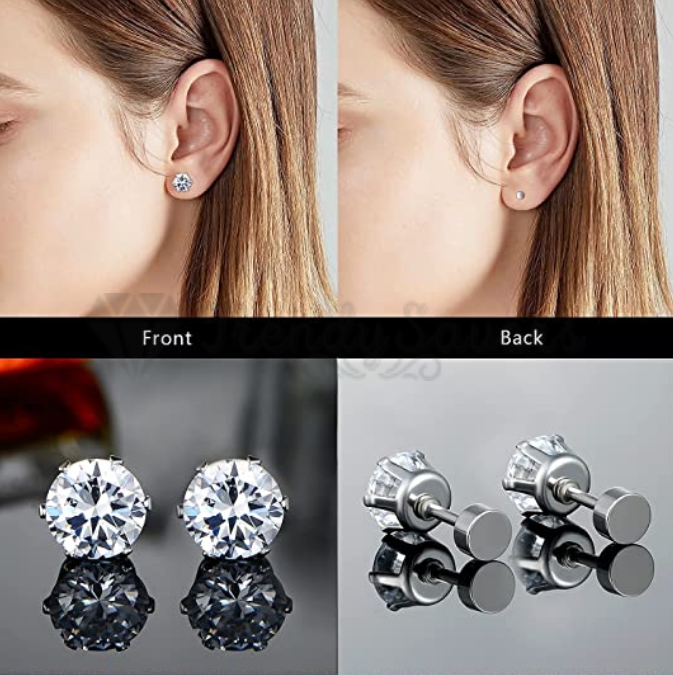 7MM Silver Clear Round Cubic Zirconia CZ Stud Earrings Fashion Women UK Jewelry