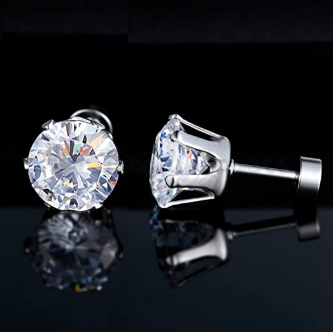 7MM Silver Clear Round Cubic Zirconia CZ Stud Earrings Fashion Women UK Jewelry