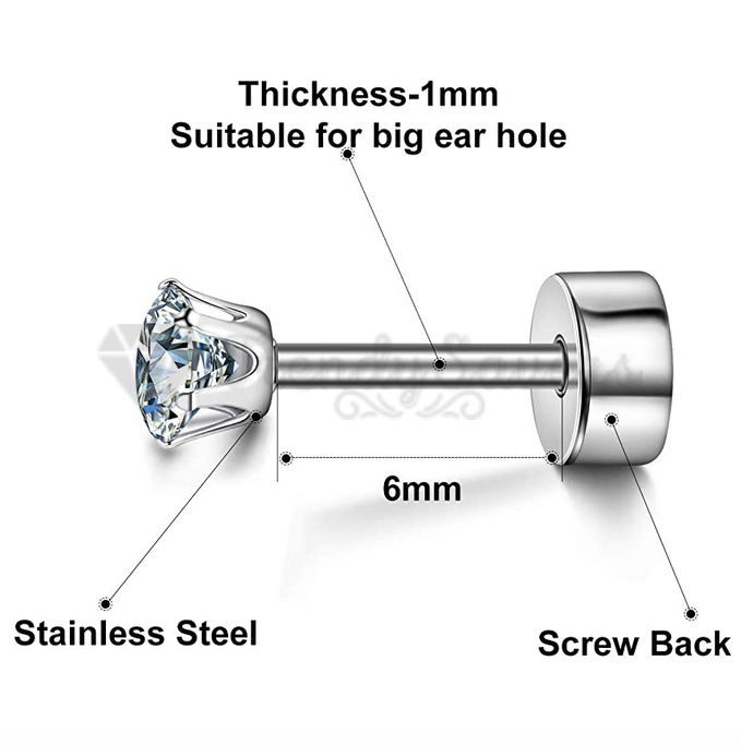 7MM Silver Clear Round Cubic Zirconia CZ Stud Earrings Fashion Women UK Jewelry