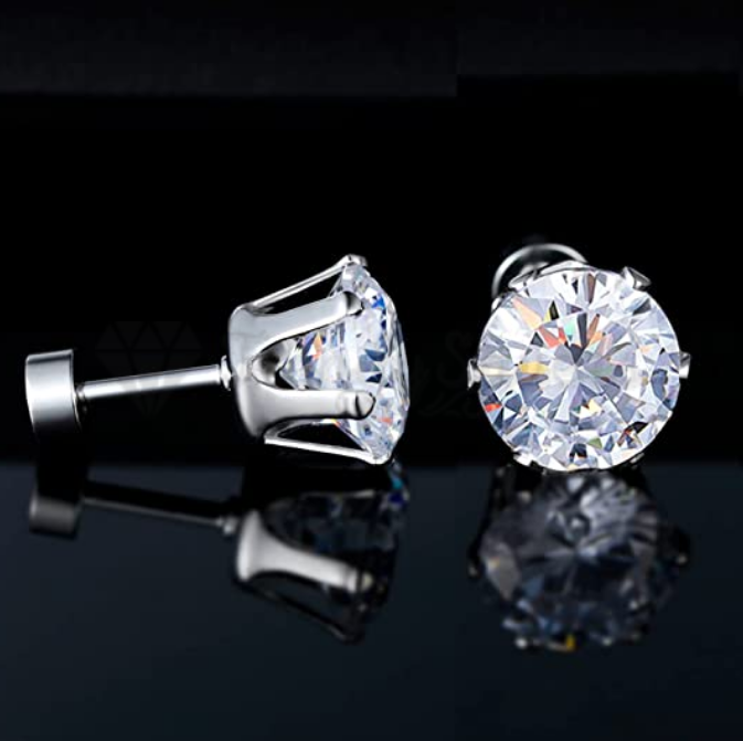 7MM Silver Clear Round Cubic Zirconia CZ Stud Earrings Fashion Women UK Jewelry