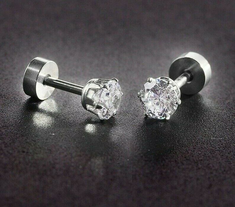 7MM Silver Clear Round Cubic Zirconia CZ Stud Earrings Fashion Women UK Jewelry
