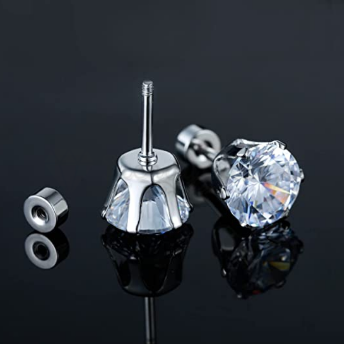 7MM Silver Clear Round Cubic Zirconia CZ Stud Earrings Fashion Women UK Jewelry